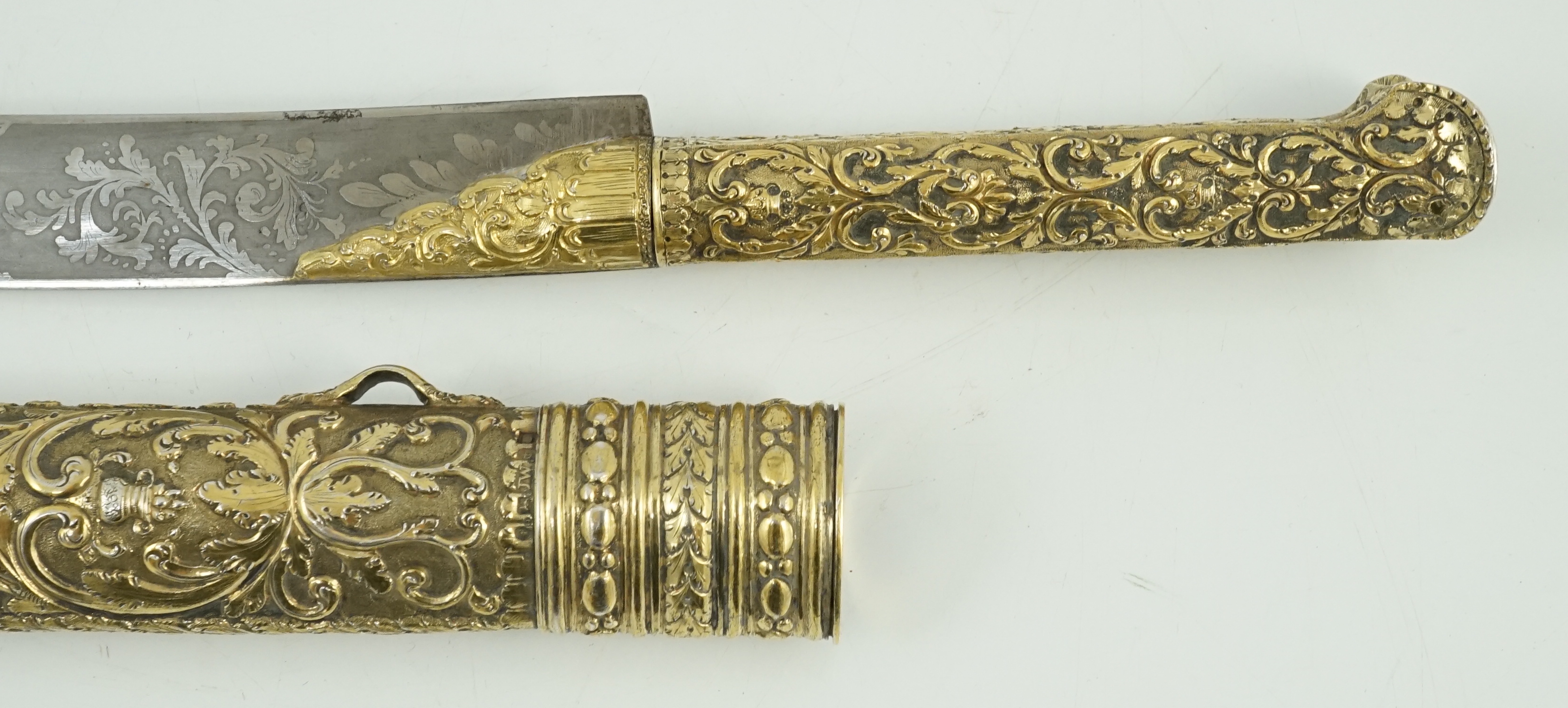 An early Victorian silver gilt handled dagger and scabbard by Joseph Wilmore